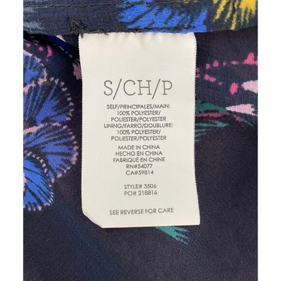 CAbi Olivia Women's S Blue Floral Chiffon 3/4 Bell Sleeve Semi-Sheer Boho Blouse - Picture 5 of 7